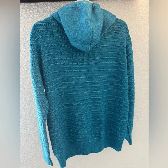 St. John's Bay NWT Aqua V-Neck Hoodie Cozy Sweater SZ L - Picture 4 of 4